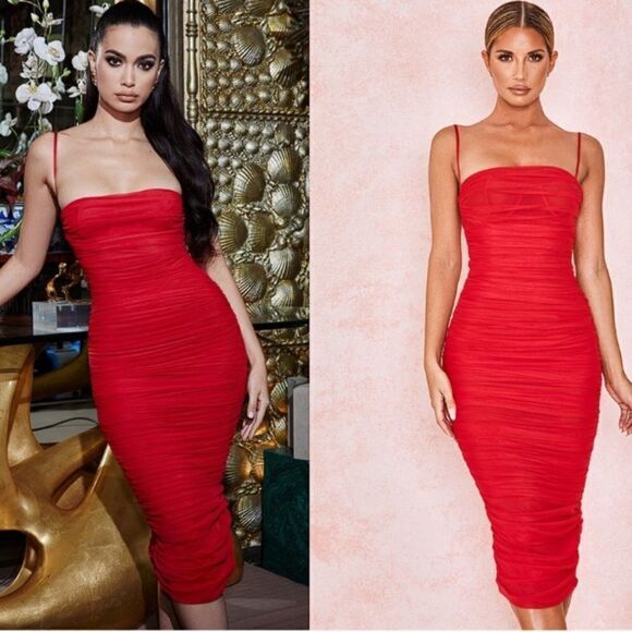 House of CB Fornarina Maxi Red Dress Tank Organza Bodycon Backless Mesh Size XS - Picture 1 of 17